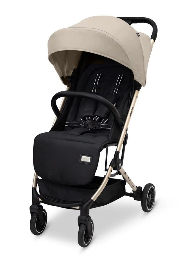 نيوبريز Neobreez LITEX Lightweight Cabin Size Travel Baby Toddler Stroller|Trolley Handle Pushchair,Waterproof UPF 50+Canopy,Gold Frame,0-3yrs,15kg,3yrs Warranty-Beige